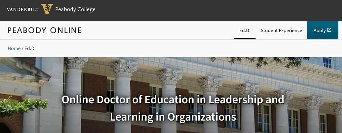 Screenshot of Vanderbilt University’s online EdD program web page