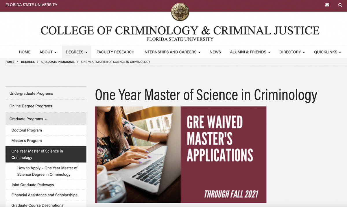 Florida State University, One-Year Master of Science in Criminology