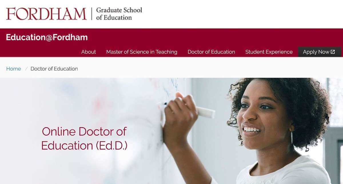 Screenshot of Fordham University’s online EdD web page