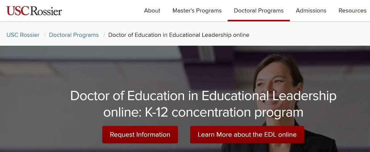 Screenshot of the University of South Carolina’s Doctor of Education web page