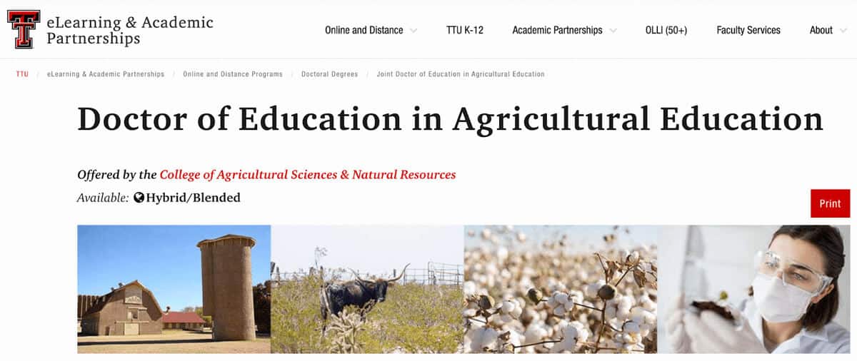 Doctor of Education (Ed.D.) in Agriculture Education/Higher Education Administration texas tech university