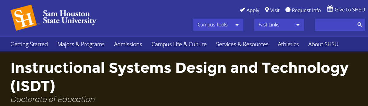 Photo of Sam Houston State University’s online degree web page for Instructional Systems Design and Technology