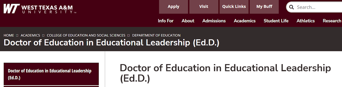 Photo of West Texas A & M’s online degree webpage