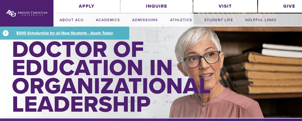 Screenshot of Abilene Christian University’s online degree web page