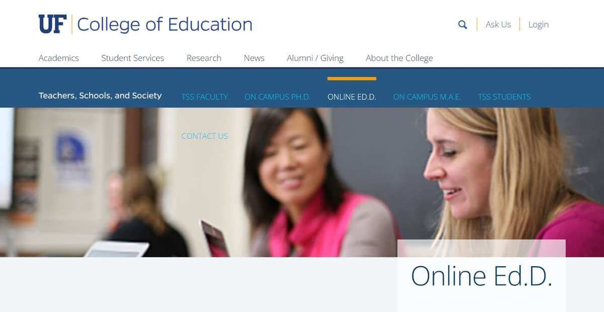 Screenshot of the University of Florida’s Online EdD web page