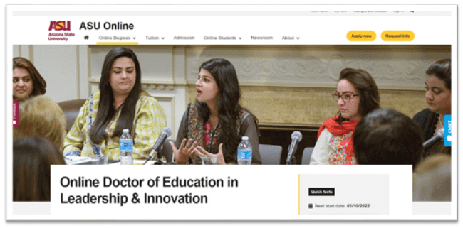 Arizona State University doctorate in education homepage