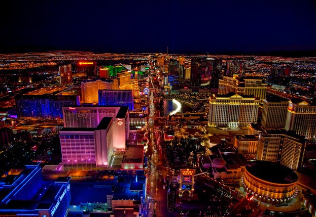 aerial view of las vegas strip at night
