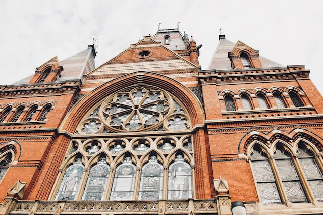 gothic red brick building on harvard campus