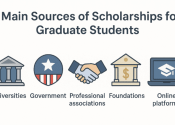 Main sources for grad scholarships include universities, government, professional associations, foundations, and online platforms.